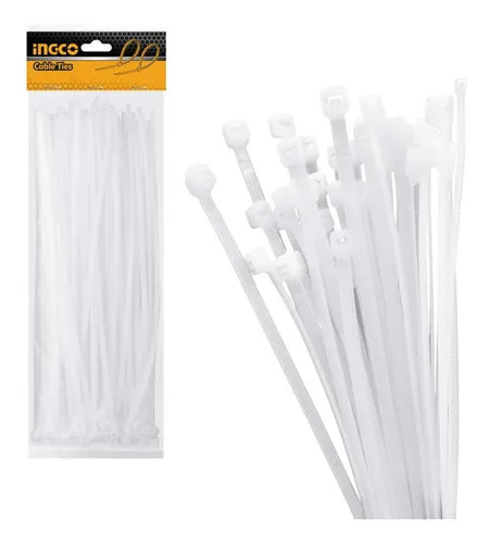 PACK 100 AMARRAS PLASTICAS BLANCAS DE 400X7.2MM INGCO (HCT4001)