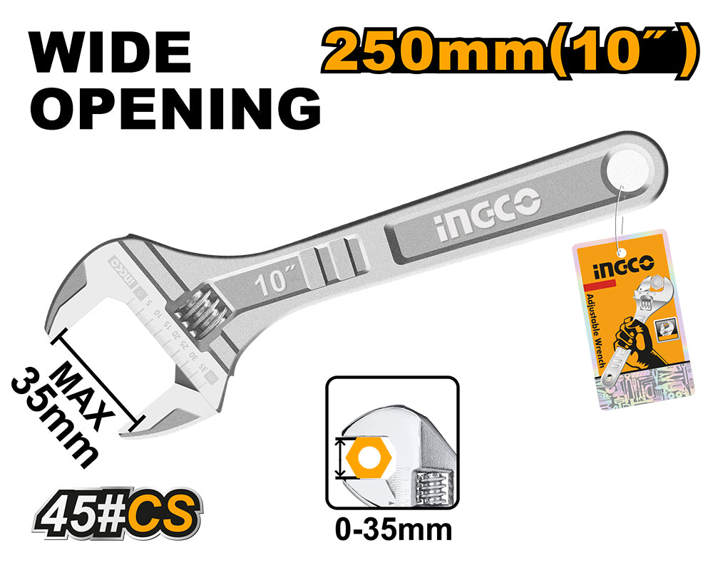 LLAVE FRANCESA AJUSTABLE 10´´ CROMADA INGCO (HADW131102)