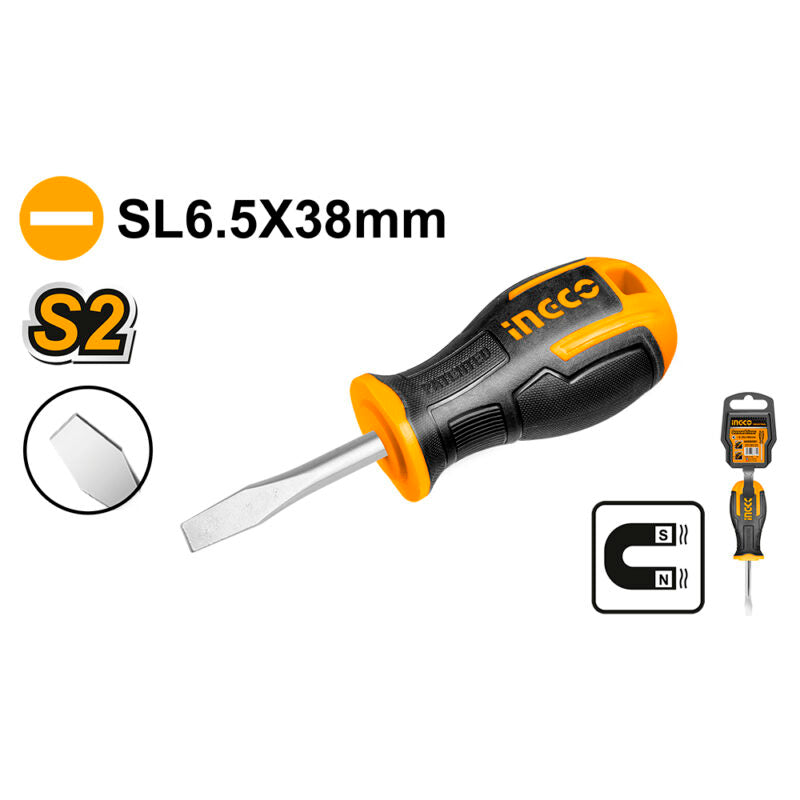 DESTORNILLADOR MINI INDUSTRIAL PUNTA PLANA SL6.5X38 INGCO (HS686038)