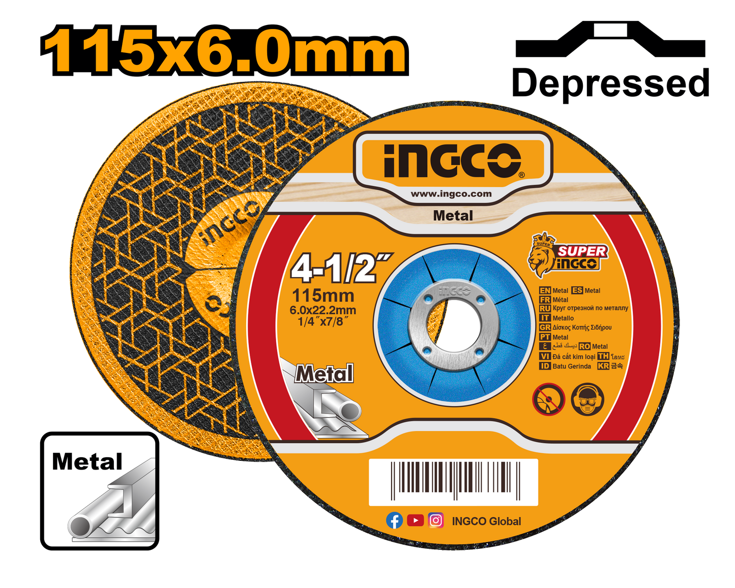 DISCO DE DESBASTE METAL 4 1/2´´ 115MM INGCO (MGD601151)