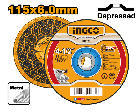 DISCO DE DESBASTE METAL 4 1/2´´ 115MM INGCO (MGD601151)