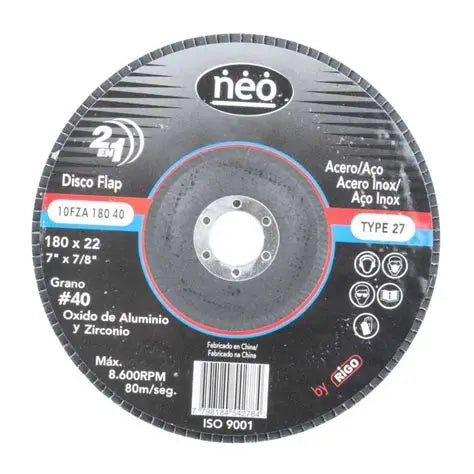 DISCO FLAP NEO 7´´ X 7/8´´ ACERO INOX Y MADERA GR 40 (10FZ 180 40)