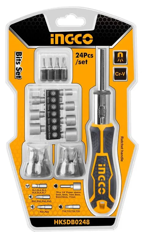 SET DESTORNILLADOR SL/PH/PZ/T 24 PIEZAS INGCO (HKSDB0248)