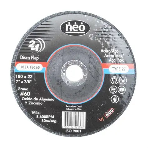 DISCO FLAP NEO 7´´ X 7/8´´ ACERO Y ACERO INOX GR 60 (10FZA 180 60)