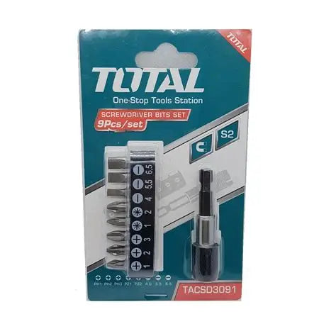 SET PUNTA TOTAL DESTONILLADOR + ADAPTADOR TOTAL 10 PZAS (TACSD3091)