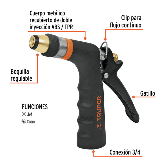 PISTOLA MET. PARA RIEGO TRUPER 2 FUNCIONES CON BOQUILLA (PR-202)