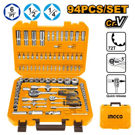 SET DE HERRAMIENTAS 142PCS 1/2´´ + 3/8´´ + 1/4´´ INGCO (HKTHP21421)