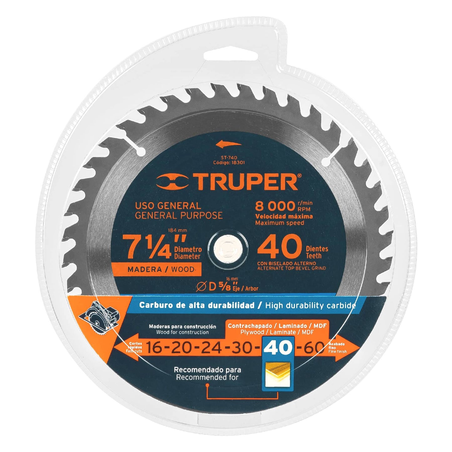 DISCO SIERRA CIRCULAR TRUPER 7 1/4´´ 40 DIENTES (ST-740)