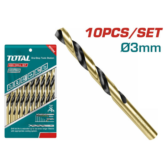 BROCA METAL HSS TOTAL 3MM X 61MM - BOLSO 10 PCS (TAC100303)