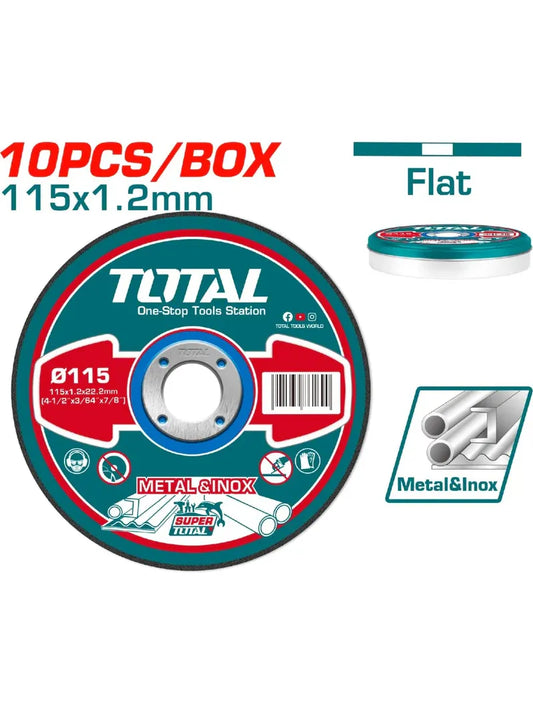 JUEGO 10 DISCOS DE CORTE METAL ABRASIVO TOTAL 4 1/2´´ (TAC2211155)