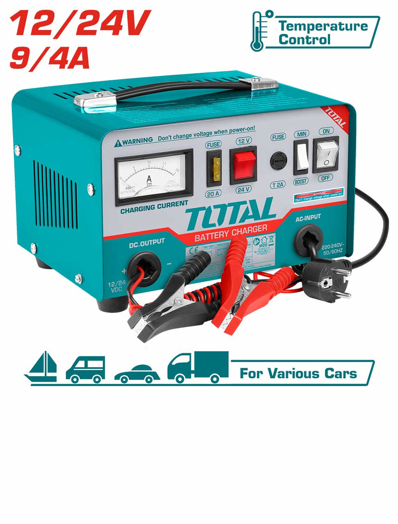 CARGADOR TOTAL PARA BATERIA PARTIDA DE AUTO 12V A 24V (TBC1601)