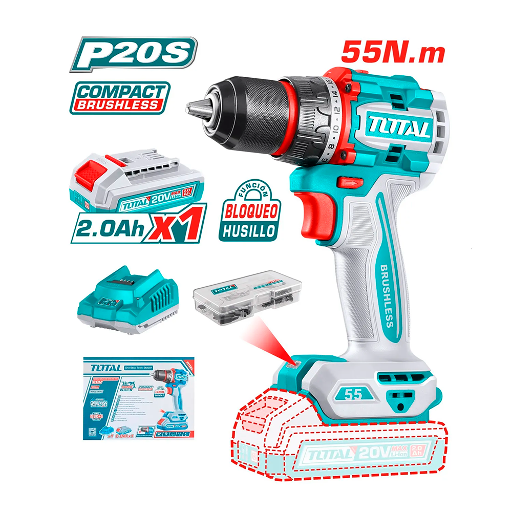 TALADRO INAL 13MM 20V 55NM +BAT Y CARG TOTAL(TDLI205582)