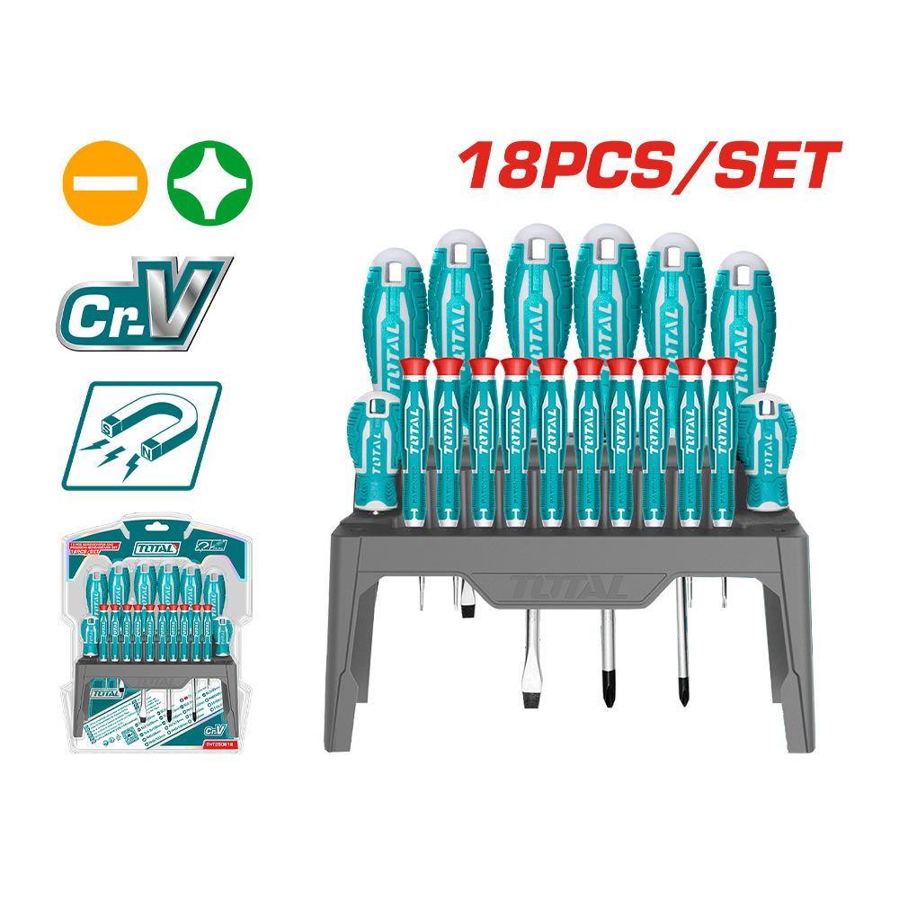 JUEGO DE DESTORNILLADOR TOTAL 18 PIEZAS (THT250618)