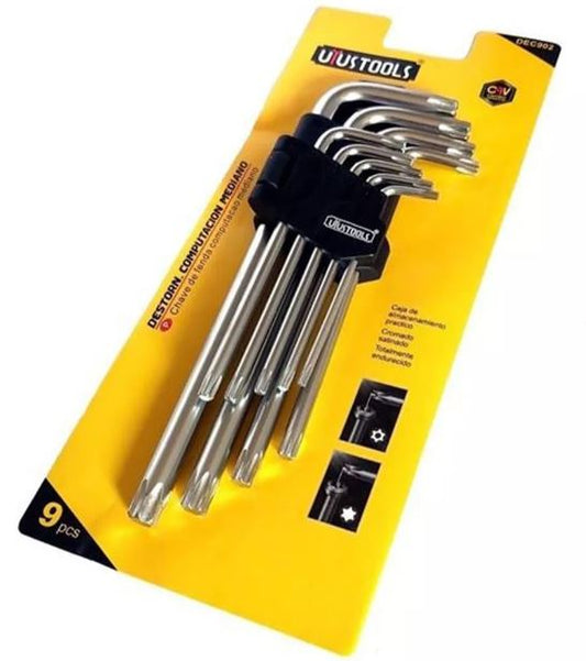 JUEGO LLAVE TORX 9 PCS MEDIANO T10 -T50 UYUSTOOLS  (DEC902)