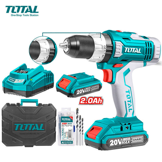 TALADRO INALAMBRICO TOTAL 20V 13MM+ 2BAT 2AH(TIDLI20031-7)