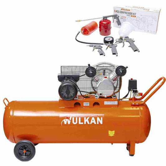 COMPRESOR 200LTS 3HP + KIT DE 5 PIEZAS WULKAN (WCK-200)