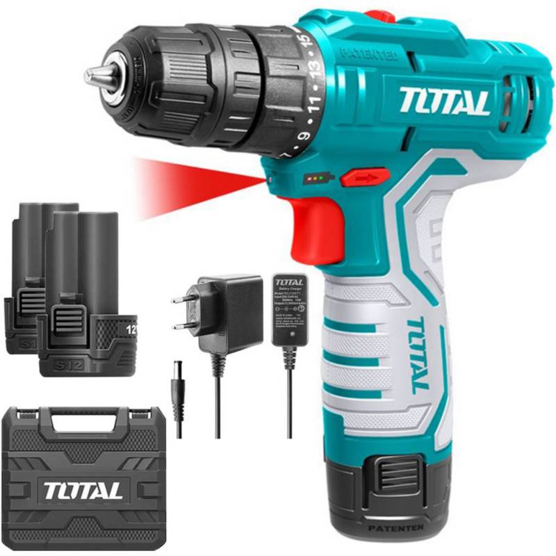 TALADRO ATORNILLADOR INALAMBRICO TOTAL 12V - 0.8 A 10MM C/BAT - S/CARGADOR - 20NM (TDLI1211)