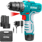 TALADRO ATORNILLADOR INALAMBRICO TOTAL 12V - 0.8 A 10MM C/BAT - S/CARGADOR - 20NM (TDLI1211)