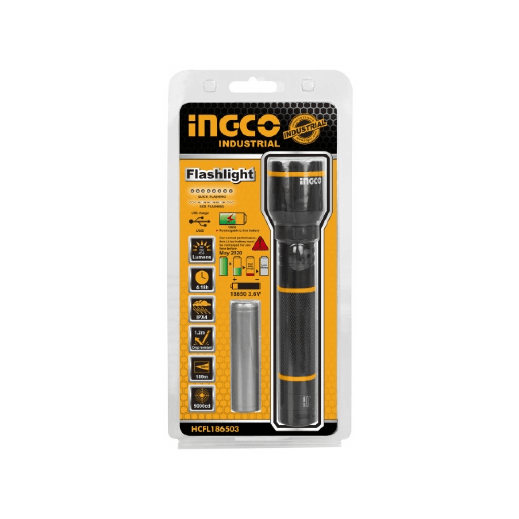 LINTERNA ALUMINIO INGCO 5W 400 LUMENES RECARGABLE (HCFL186503)