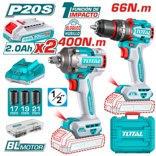 KIT TALADRO IMPACTO + LLAVE IMPACTO TOTA 20V (TCKLI20275)