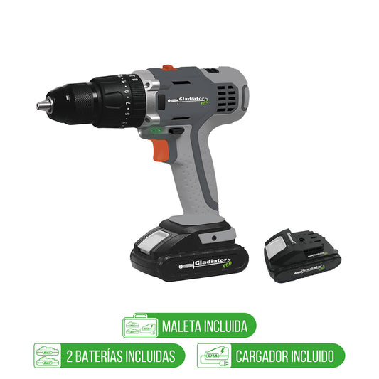 TALADRO PERCUTOR INALAMBRICO GLADIATOR 13MM 18V + 2 BATERIAS Y 1 CARGADOR (TP 813/18 K2)