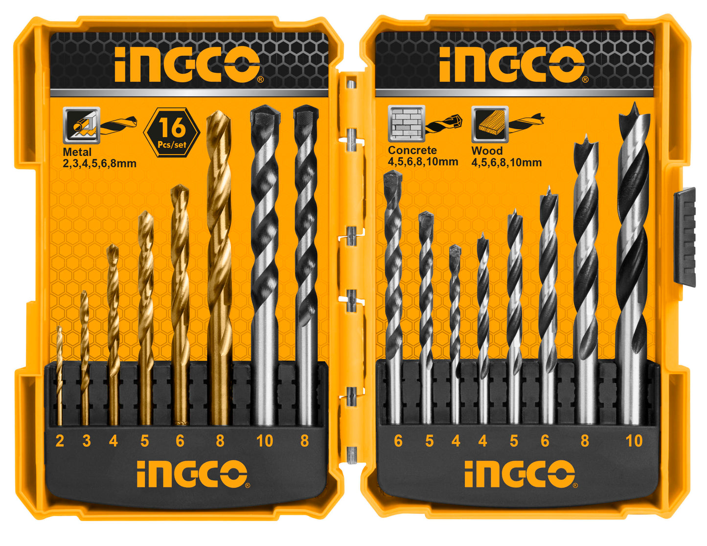 SET DE BROCAS METAL/CONCRETO/MADERA 16 PIEZAS INGCO (AKD9165)