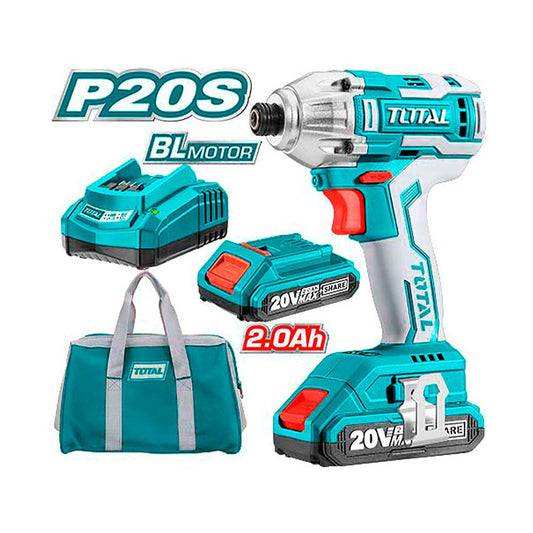 ATORNILLADOR DE IMPACTO INALAMBRICO TOTAL 20V C/LUZ LED + 2 BATERIAS + 1 CARGADOR (TIRLI2002)