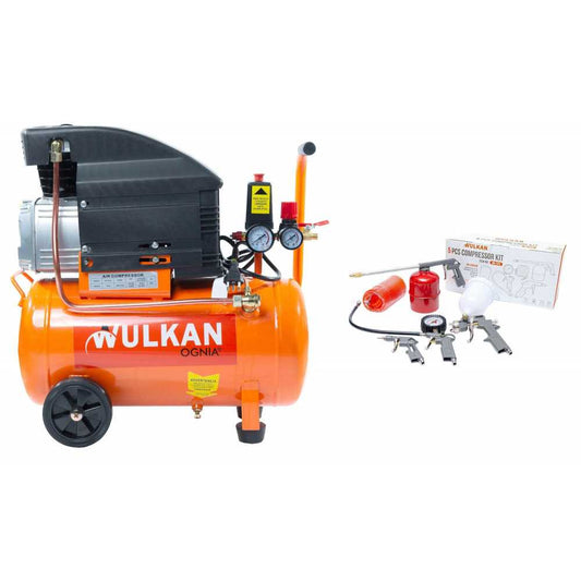 MOTOCOMPRESOR 25LTS 2HP + KIT DE 5 PIEZAS WULKAN (WCK-25)
