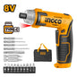 ATORNILLADOR INDUSTRIAL INALAMBRICO 1/4'' + 16 PIEZAS 8V INGCO (CSDLI0802)