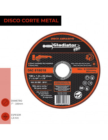 DISCO CORTE GLADIATOR 7´´ x 1.8mm ACERO INOX (DAC 818018)