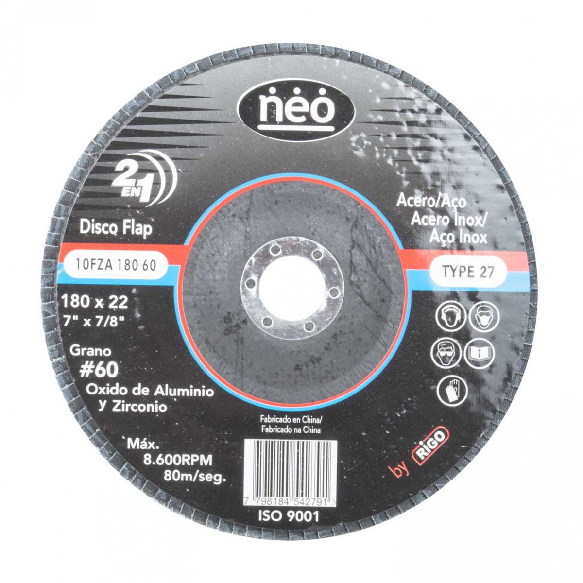 DISCO FLAP NEO 7´´ X 7/8´´ ACERO Y ACERO INOX GR 40 (10FZA 180 40)
