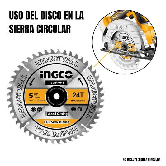 DISCO DE SIERRA CIRCULAR MADERA 24T 140MM 5 1/2´´ INGCO (TSB114041)