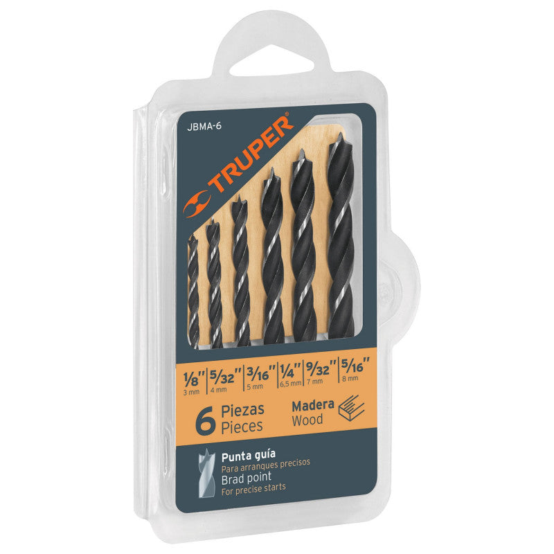 JUEGO DE BROCAS MADERA TRUPER 6 PIEZAS (JBMA-6)