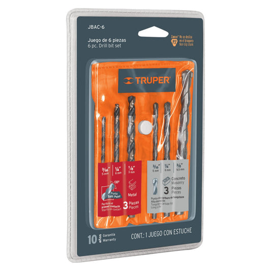 JUEGO DE BROCAS METAL Y CONCRETO TRUPER 6 PIEZAS (JBAC-6)