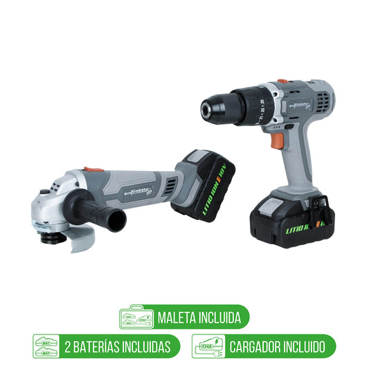 KIT TALADRO PERCUTOR INALAMBRICO 13MM 18V + ESMERIL 4 1/2´´ 18V GLADIATOR (TP 813/18 - AA 815/18K2)