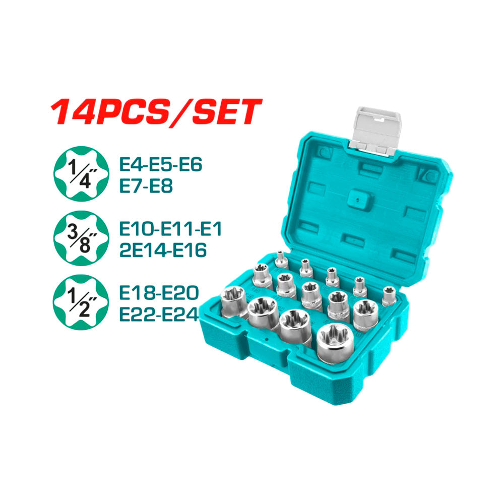 JUEGO DE DADOS SOCKET TIPO E DE 14 PZAS. TOTAL (THKTETS0114)