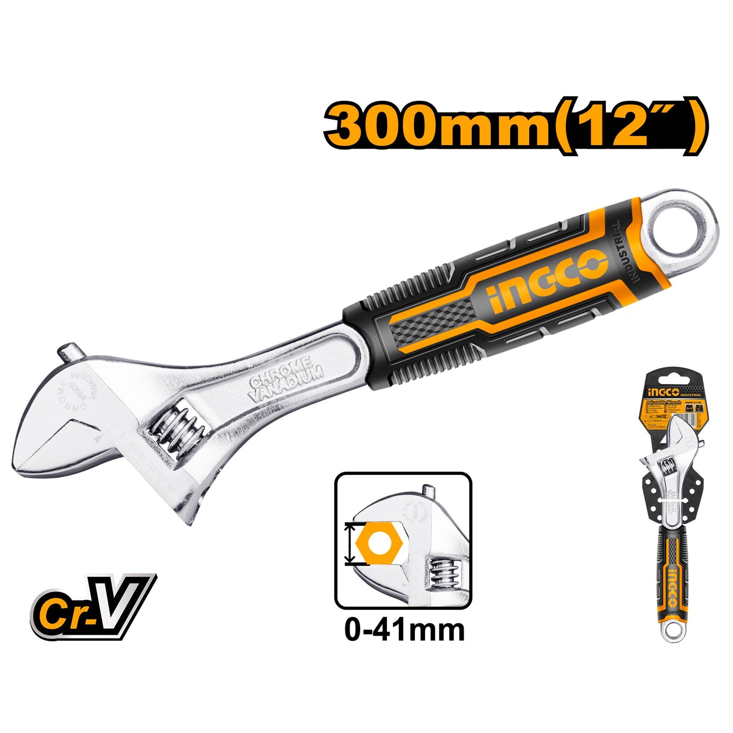 LLAVE FRANCESA AJUSTABLE 12´´ MANGO ANTIDESLIZANTE INGCO (HADW131128)