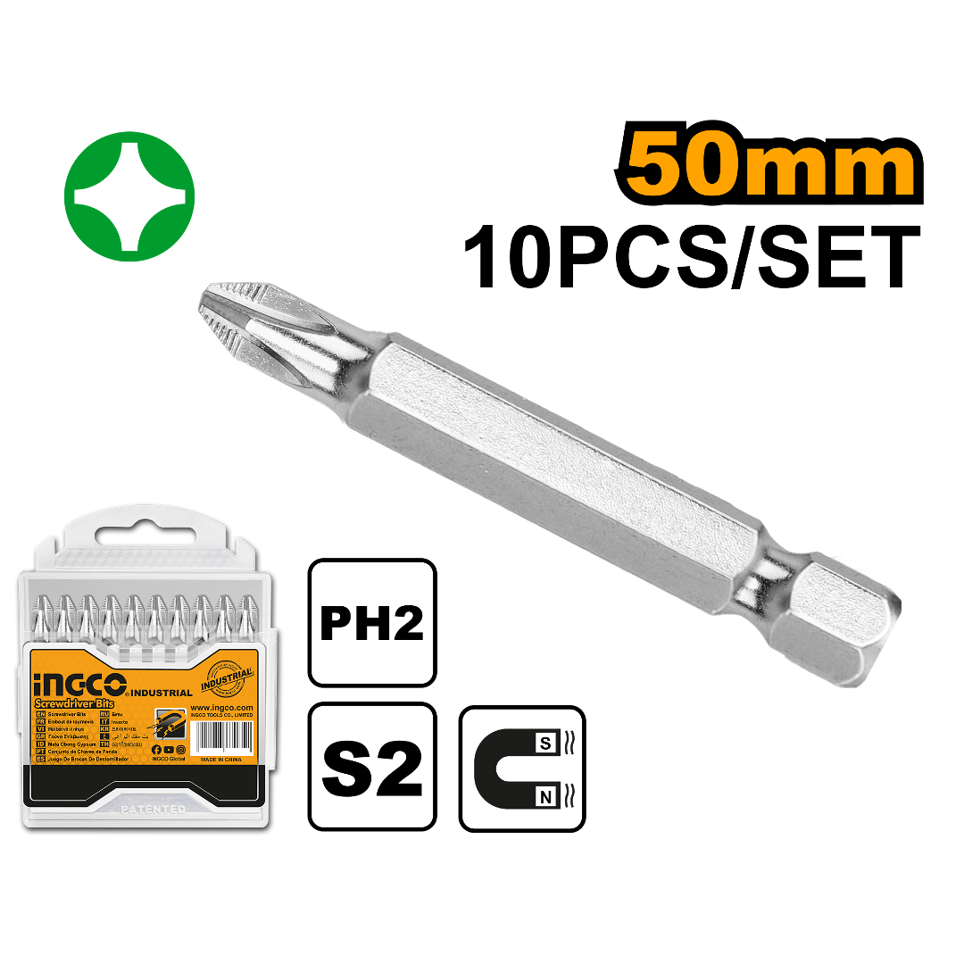 SET DE 10 PUNTAS PH2 50MM ACERO INDUSTRIAL INGCO (SDB11PH223)
