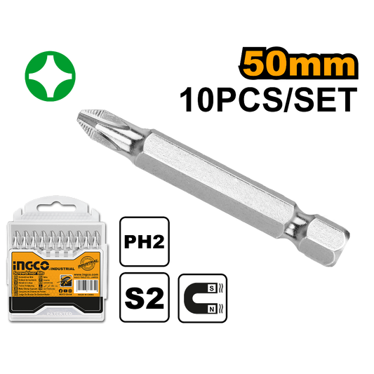 SET DE 10 PUNTAS PH2 50MM ACERO INDUSTRIAL INGCO (SDB11PH223)