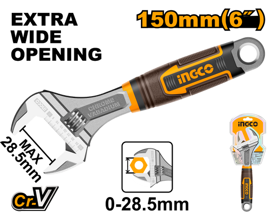 LLAVE FRANCESA AJUSTABLE 6´´ MANGO ANTIDESLIZANTE INGCO (HADW131068)