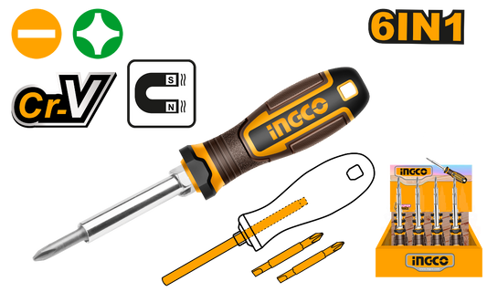 SET DE DESTORNILLADORES 75MM 6 EN 1 INGCO (AKISD0608)