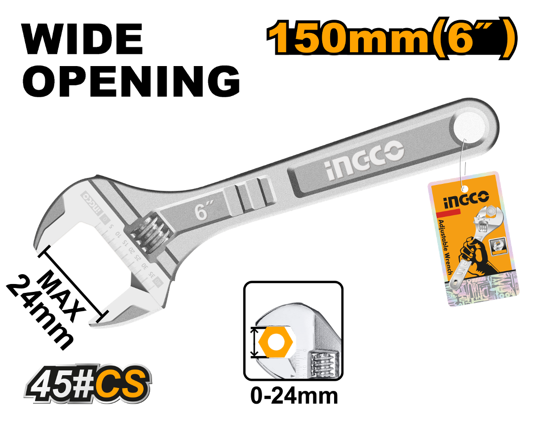 LLAVE FRANCESA AJUSTABLE 6´´ CROMADA INGCO (HADW131062)
