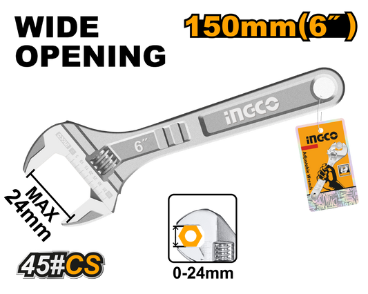 LLAVE FRANCESA AJUSTABLE 6´´ CROMADA INGCO (HADW131062)