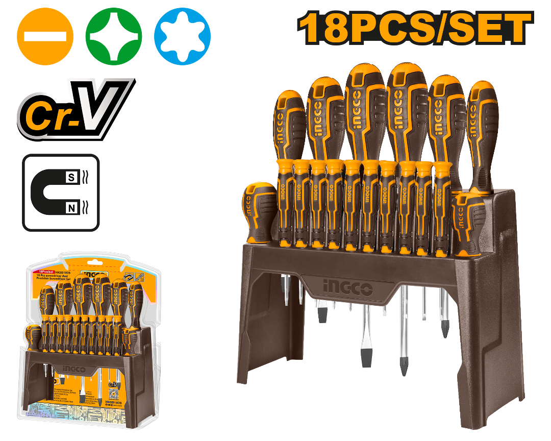 SET DE DESTORNILLADORES Y DE PRECISION 18 PIEZAS INGCO (HKSD1828)