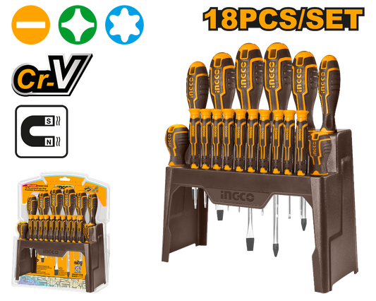 SET DE DESTORNILLADORES Y DE PRECISION 18 PIEZAS INGCO (HKSD1828)