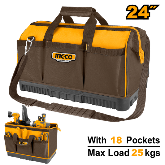 BOLSO DE HERRAMIENTAS INDUSTRIAL 18 BOLSILLOS 24" INGCO SS (HTBG09)