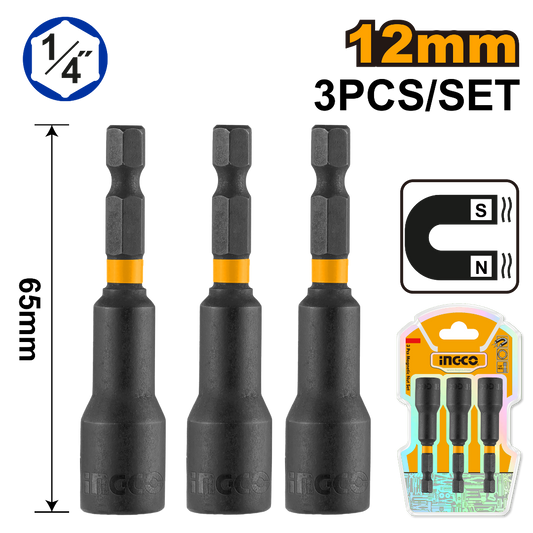 DADO HEXAGONAL MAGNETICO 3 PIEZAS 12MM-1/4'' INGCO (AMN1231)