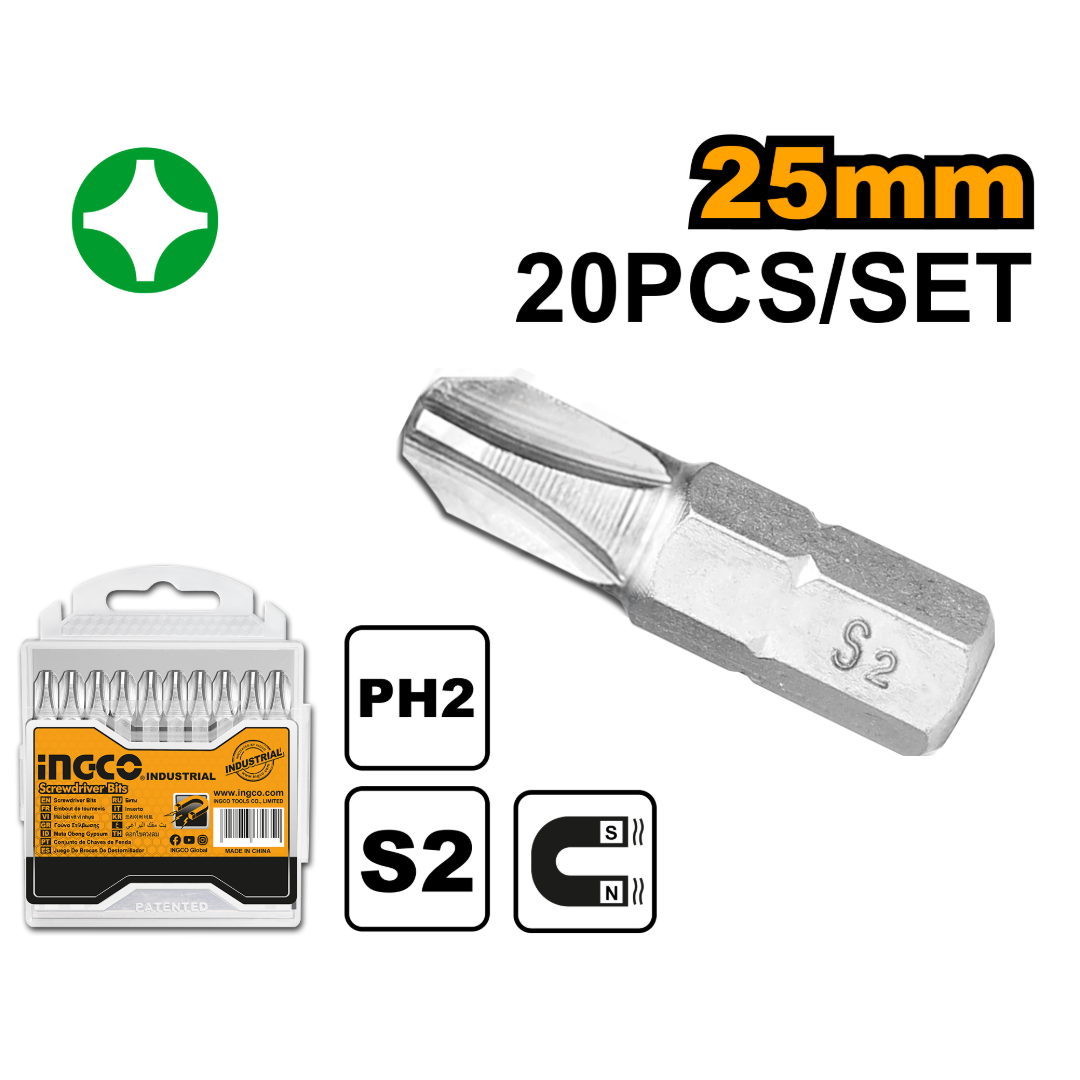 SET DE 20 PUNTAS PH2 25MM ACERO INDUSTRIAL INGCO (SDB11PH213)