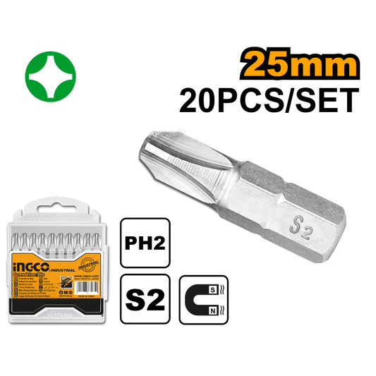 SET DE 20 PUNTAS PH2 25MM ACERO INDUSTRIAL INGCO (SDB11PH213)