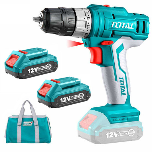 TALADRO ATORNILLADOR INALAMBRICO TOTAL 12V - 0.8 A 10MM + 2 BATERIAS (TDLI1222)